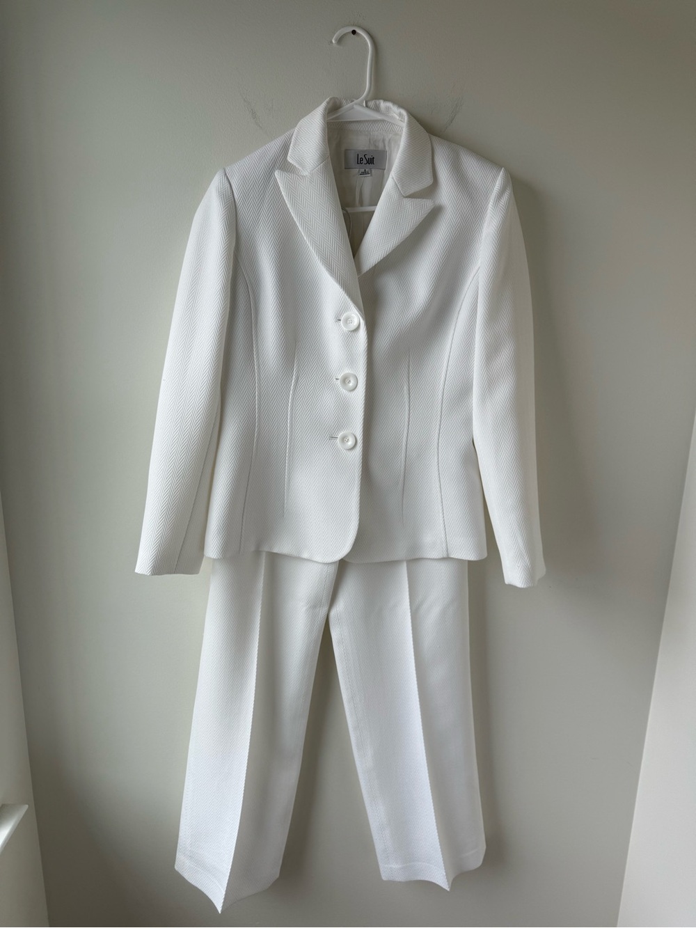 Le Suit White Herringbone Jacket & Pant Set